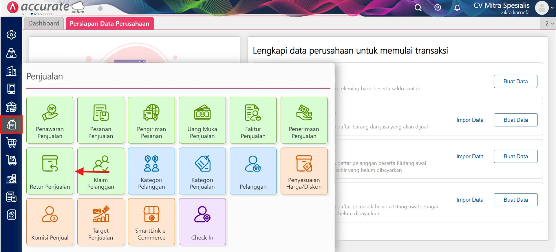 Cara retur penjualan uang muka yang lunas